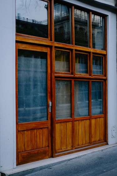 A stained storefront entryway.