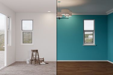 A before and after of an interior painting project.